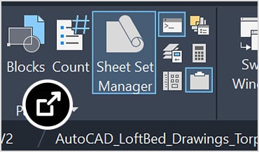 Sheet Set Manager-venster weergegeven met tekening en toolpalet 