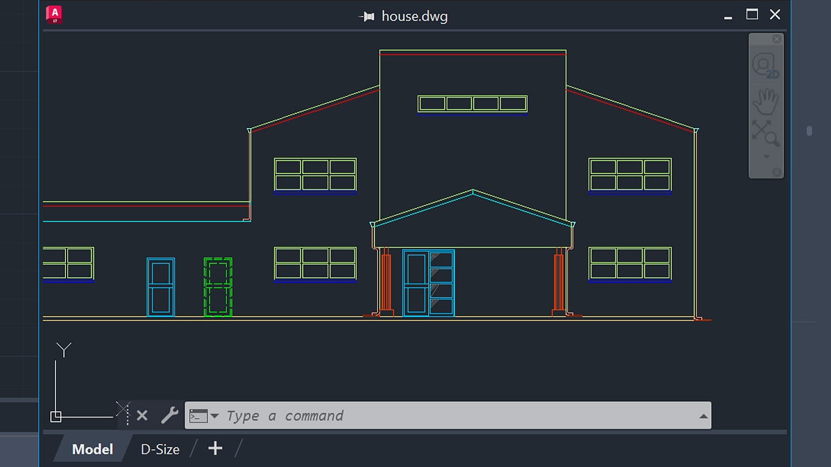 Floating windows of house drawing and light fixture drawing in AutoCAD LT interface 