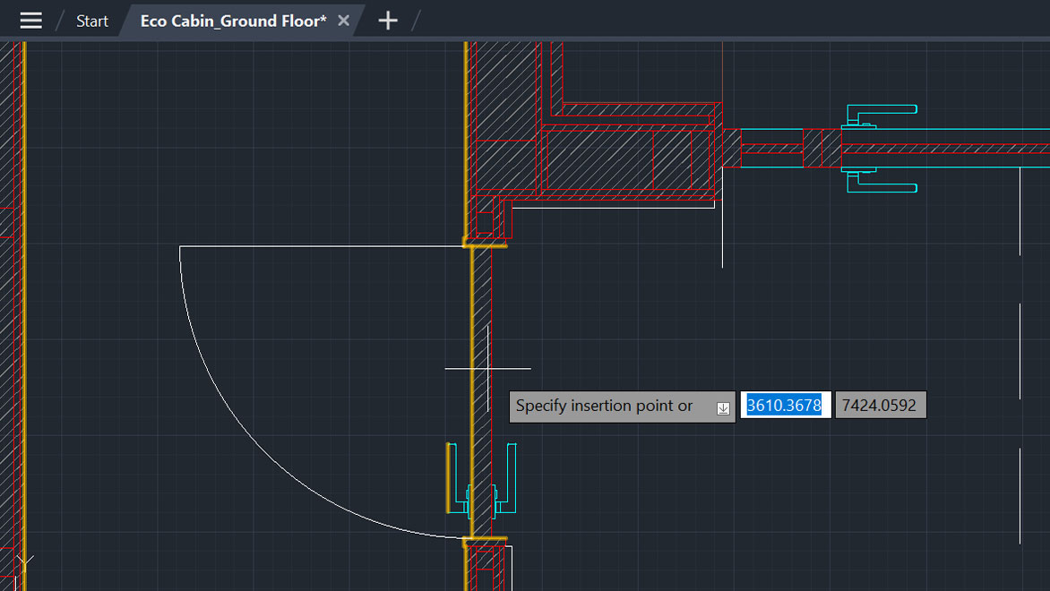 Placing a new block in a design using the smart blocks placement feature in AutoCAD LT