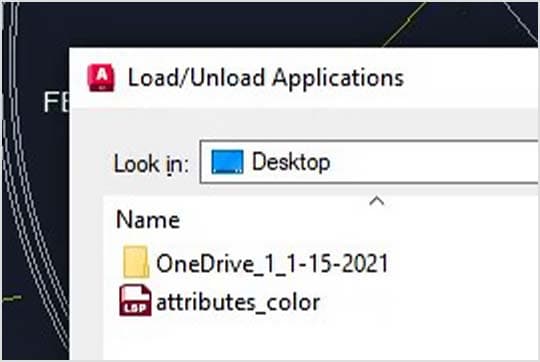 View of AutoLISP application being loaded in Autodesk AutoCAD LT