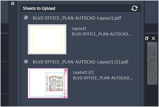 Feuilles de dessin de CAO au format PDF transférées sur Autodesk Docs dans Autodesk LT