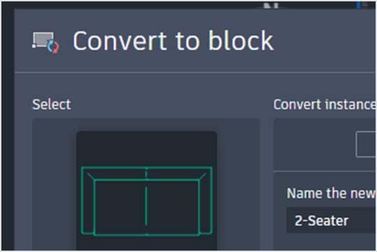 Boîte de dialogue d’Autodesk AutoCAD LT relative à l’outil Blocs intelligents : recherche et conversion