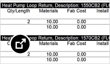 Cost report generated from MEP fabrication design software