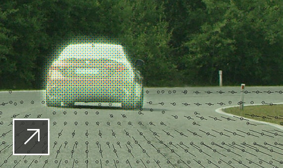 A car being tracked using Flame's machine learning object detection tools