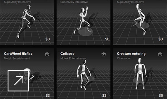 Maya 使用者介面展示針對第一個資產畫面開啟的 Rokoko Motion Library