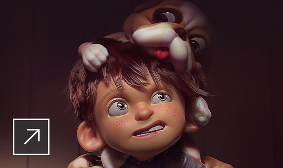 Boy with dogs, modelled in Maya