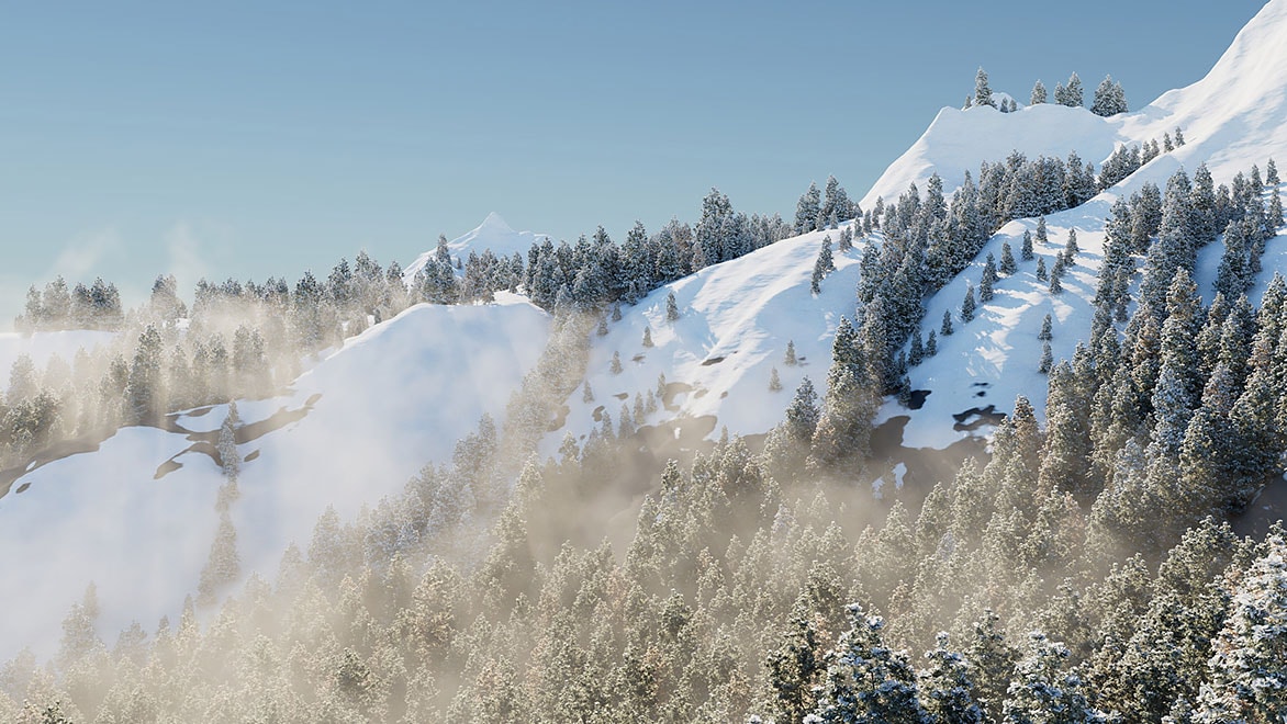 Horská scéna vytvořená v&nbsp;aplikaci Bifrost