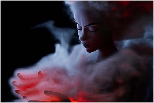 Figure surrounded by glowing smoke