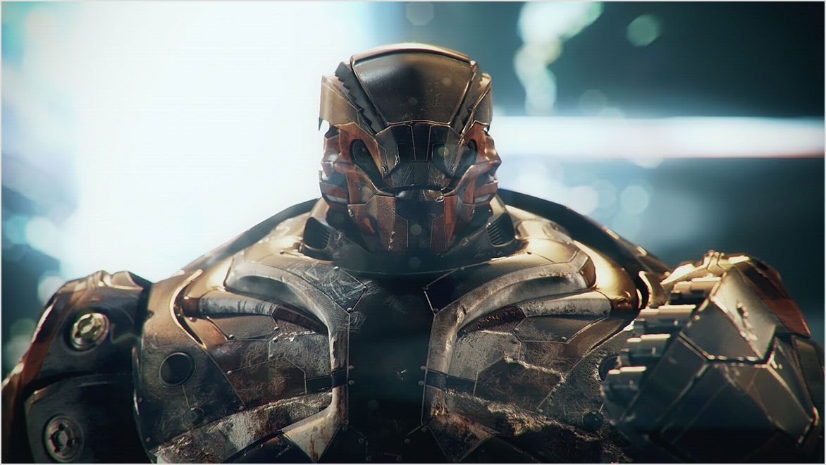 Closeup of an armored character animated in Autodesk MotionBuilder
