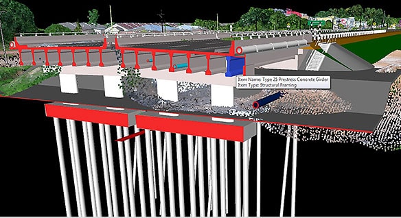 Simulation de modèle&nbsp;3D de l'ossature de niveau inférieur pour une section de l'autoroute Pan&nbsp;Borneo 