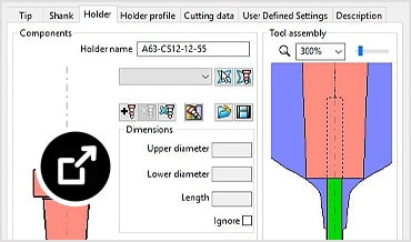 Interfaccia di PowerMill che mostra la definizione di un assieme utensile di taglio