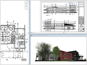 Plano de edificio y vista de sección