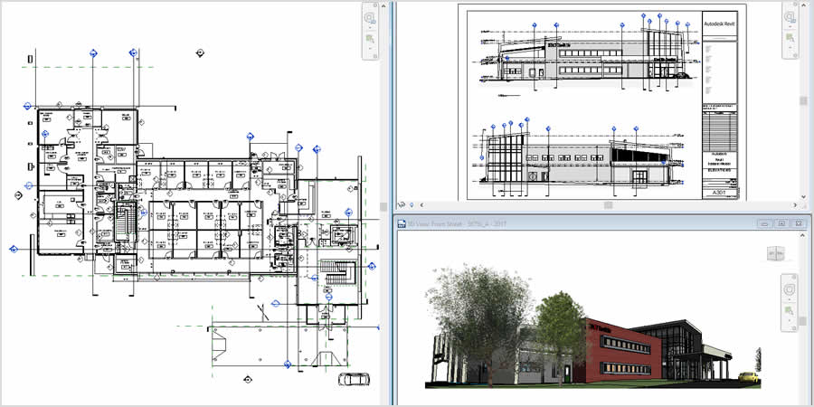 Building floorplan and section view