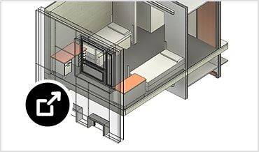 家具を配した建物の断面の 3D モデル