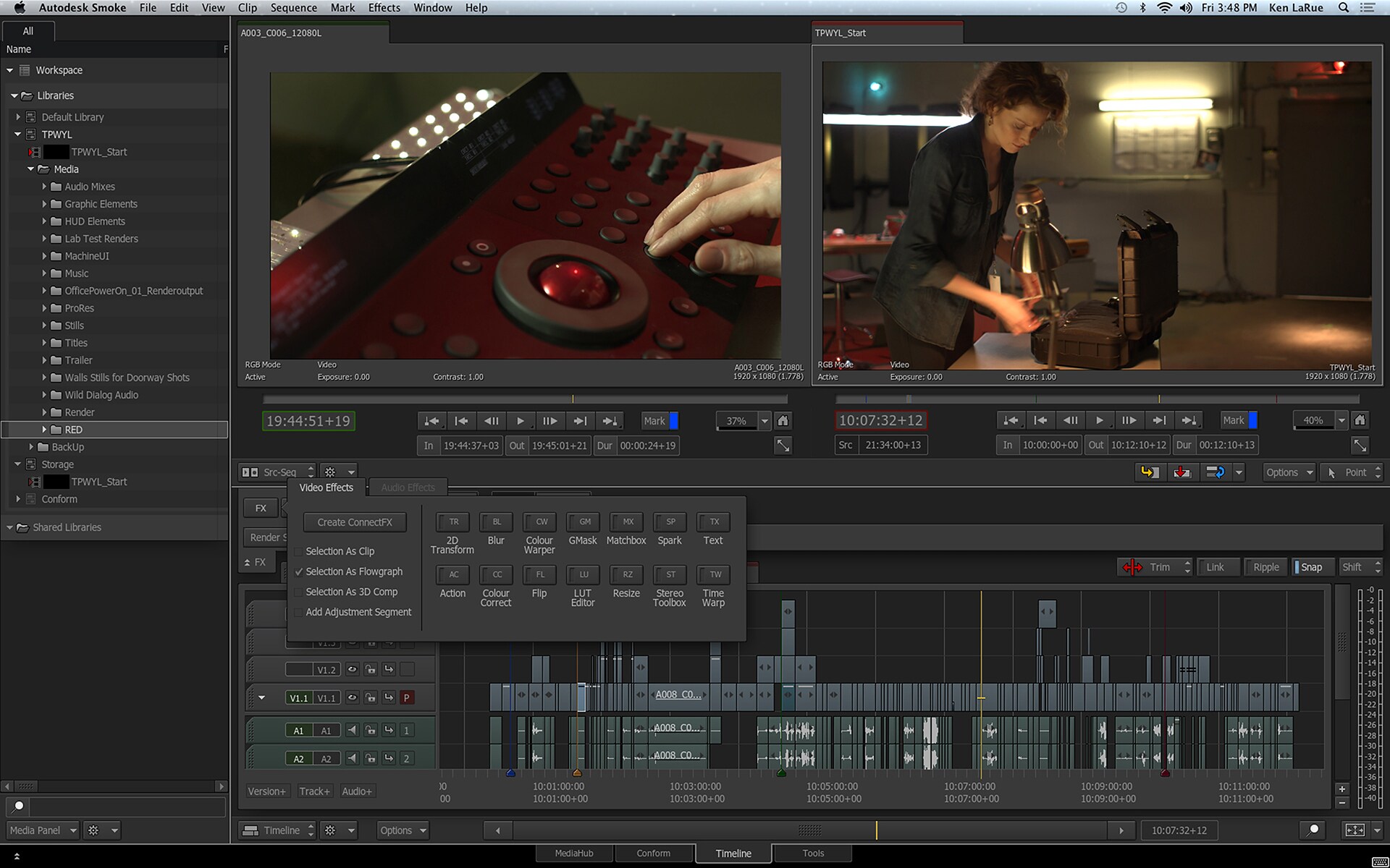 Effects software. Autodesk Smoke. Interior of Video editing Studio.