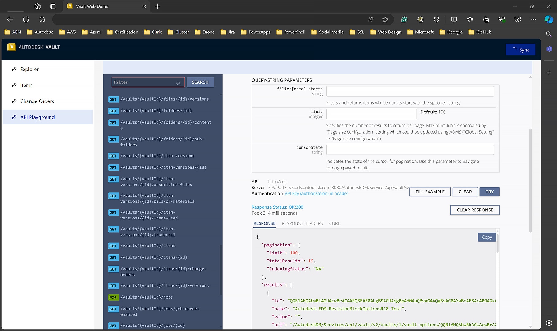 Vault demo displays Vault Data API examples.