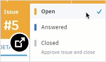 Panel problémů ze softwaru BIM Collaborate v&nbsp;aplikaci Revit zobrazující otevřený problém, který byl přiřazen uživateli aplikace Revit