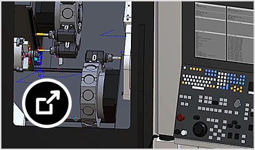 Interfaz de usuario de CAMplete TurnMill que muestra la sincronización de la máquina 