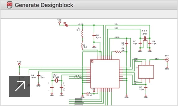 View of the Generate Designblock panel in EAGLE displaying design, description, attributes and file name
