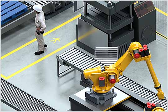 Factory equipment to manufacture and transport the product, placed using Autodesk Factory Design Utilities