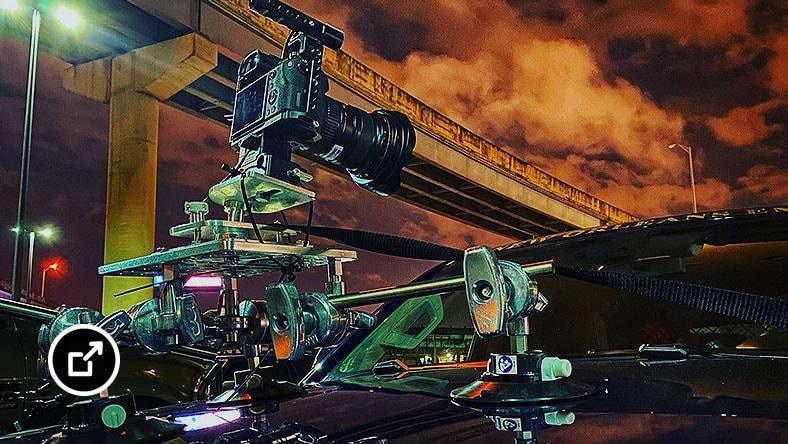 Camera mounted on top of a car under an overpass