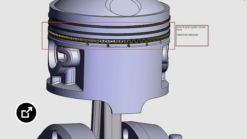 Visor CAD 3D de PDM en la nube de Upchain con marcas de revisión