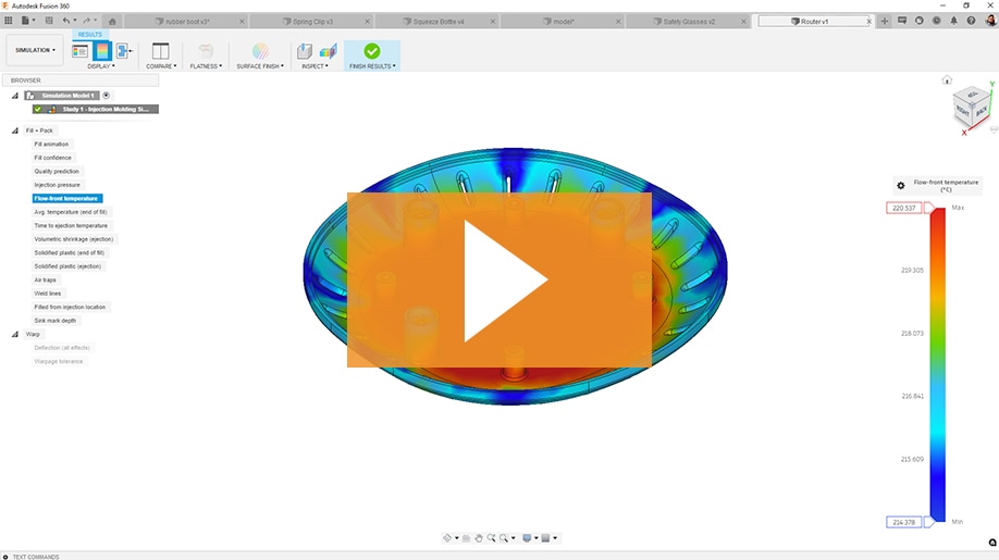 Panoramica video della simulazione dello stampaggio ad iniezione in Fusion 360 Simulation Extension.