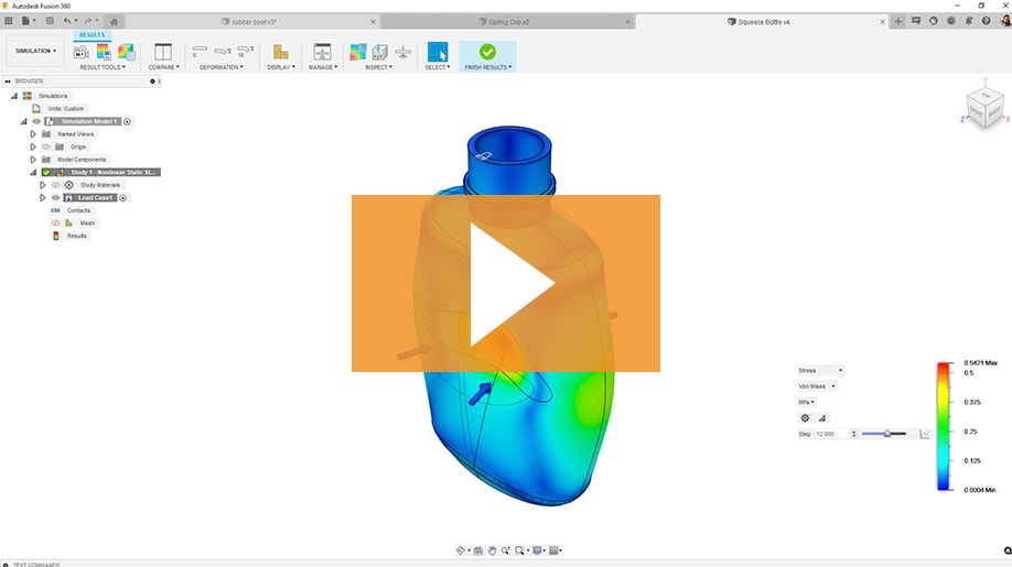 Panoramica video della simulazione della sollecitazione statica non lineare in Fusion 360 Simulation Extension.
