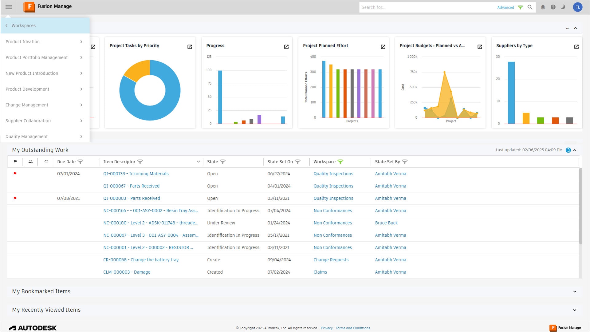 Fusion Manage 中云服务 PLM 面板和 KPI