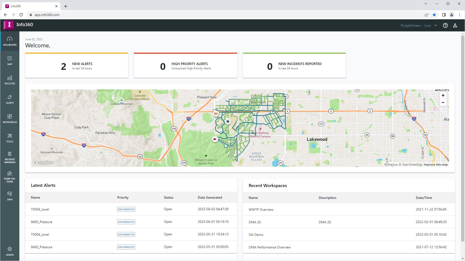 Info360 Insight 面板，包含事件的地图和详细信息