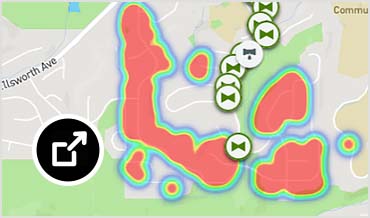 Heat map displaying the customers impacted by a pipe burst