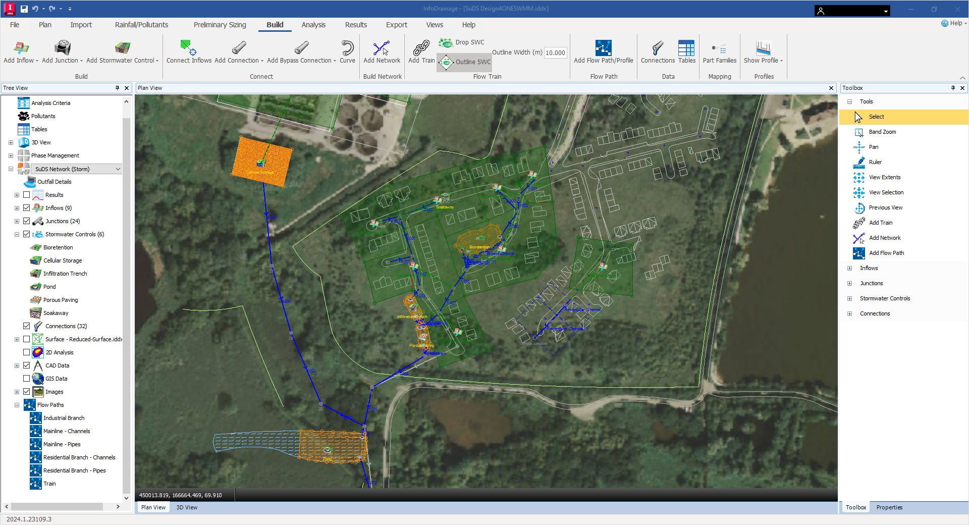 InfoDrainage 中排水平面图的屏幕截图