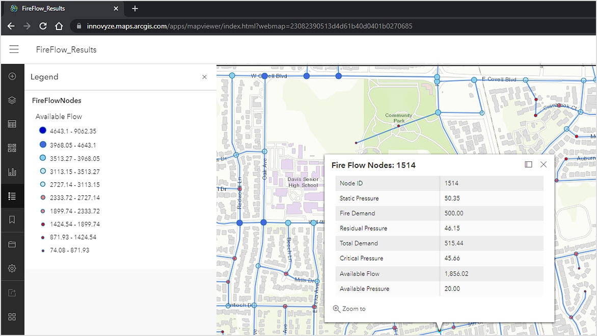 Fire flow results review within ArcGIS Online 