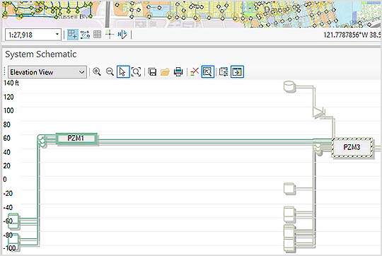 Water network schematic view and network map view 