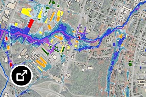 根据 InfoWorks ICM 模型绘制的费耶特维尔市未来拟建状况鸟瞰图