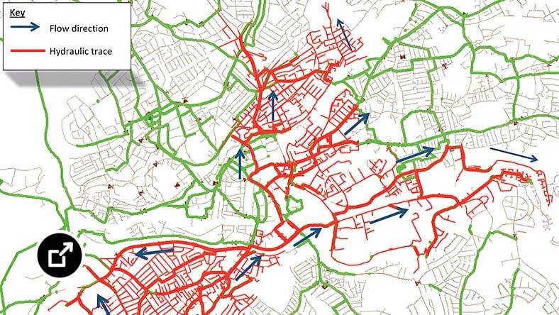 Aerial map of flow direction and hydraulic trace