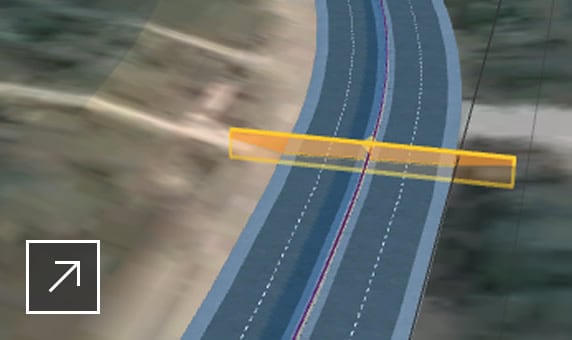 도로 횡단 단면 팔레트가 열린 상태에서 경사진 풍경을 통과하는 고속도로 모델