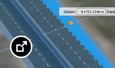 Inventor のユーザー インタフェースに表示された道路のパラメトリック モデルのクローズアップ