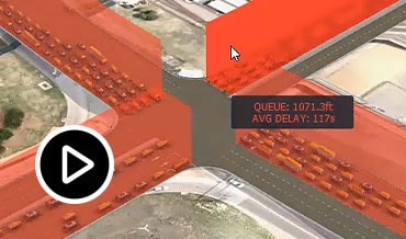 视频：在 InfraWorks 用户界面中显示的十字路口交通流量情况的静默截屏视频