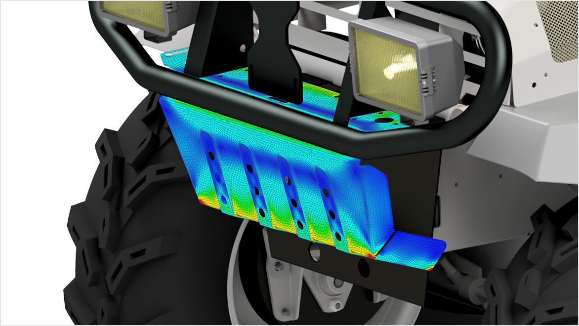 Simulation of a piece of sheet metal on the front of an ATV