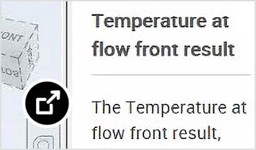 Screenshot of Autodesk Moldflow Adviser showing the temperature at flow front analysis results