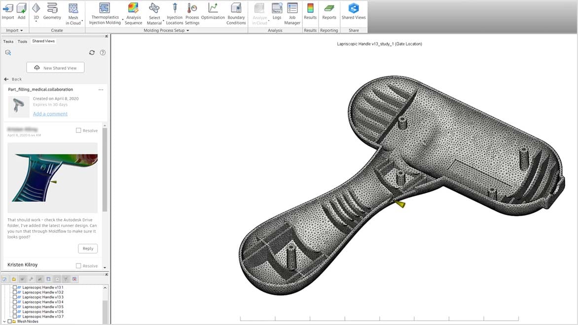 Screenshot der Produktentwicklungswerkzeuge in Autodesk Moldflow