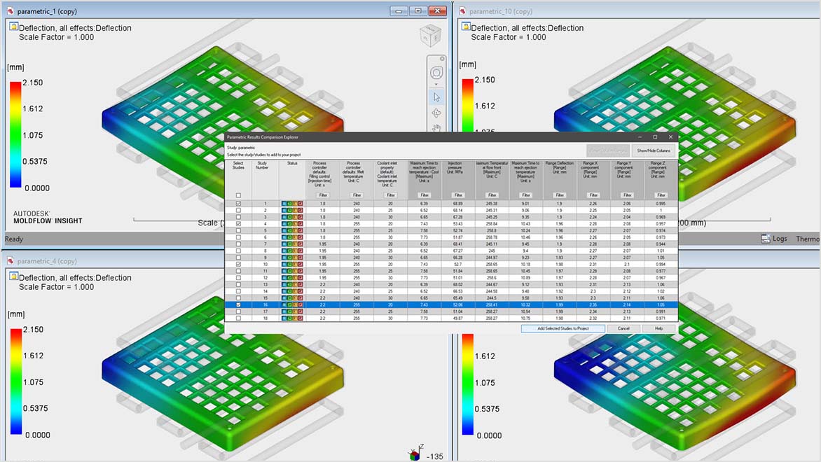 此屏幕截图显示 Autodesk Moldflow 中的零件分析