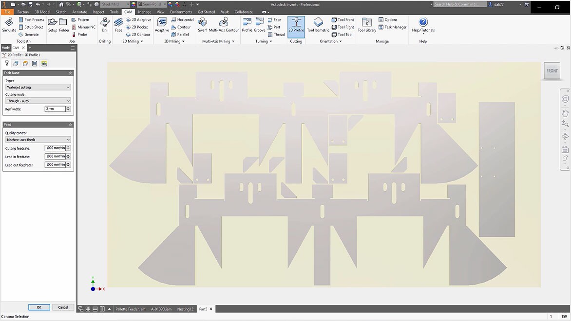Screenshot displays how to generate cutting paths from 3D models in Inventor Nesting