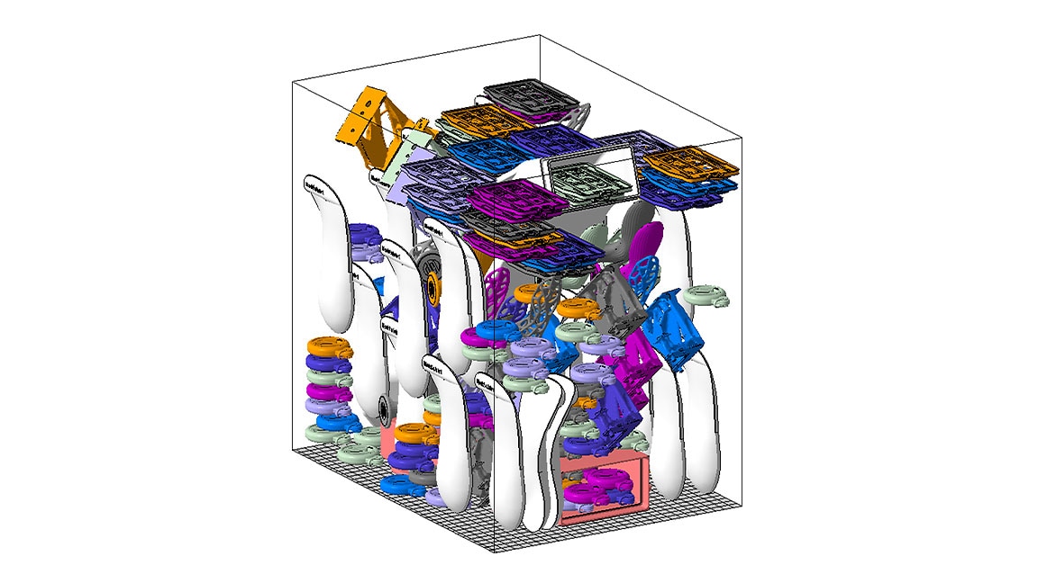 Modello 3D di macchinario con nuove parti aggiunte mediante Netfabb