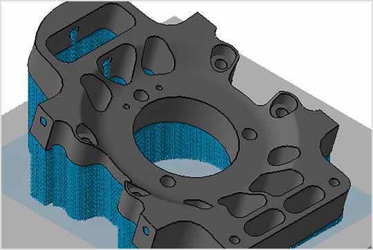 Autodesk Netfabb に表示されたパーツ周辺のサポート構造