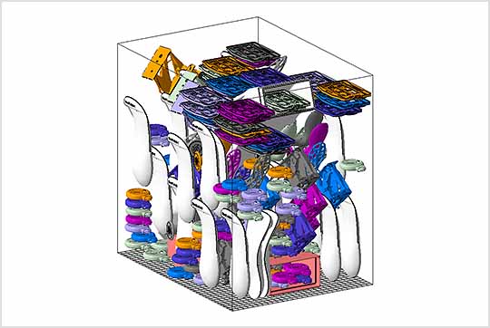 Autodesk Netfabb で 3D プリンターの造形スペースをフル活用している様子のスクリーンショット