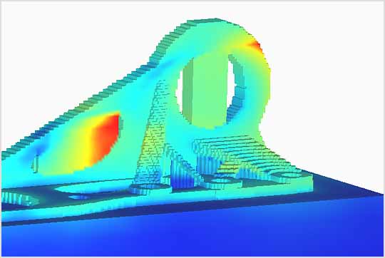 パーツの不具合リスクを示す Autodesk Netfabb Local Simulation のスクリーンショット