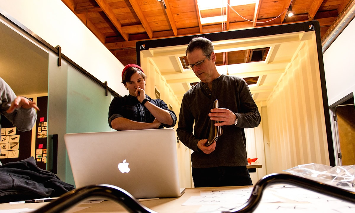 Team at INDUSTRY PDX collaborating on design of a 3D-printed bike