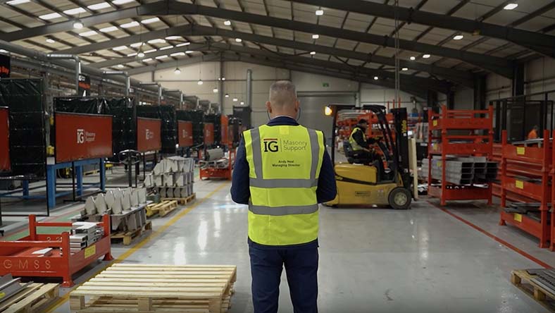 Image showing an IG Masonry Support worker comparing inventory in Autodesk Fusion Operations with his actual inventory stock.